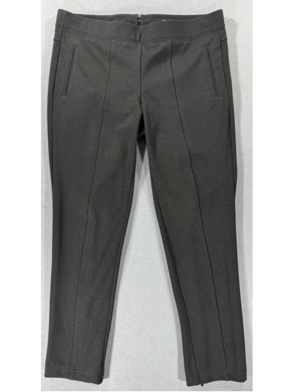 EXPRESS Womens Size 8 Gray Ponte Knit Slim Leg Ankle Dress Pants Hidden Back Zip